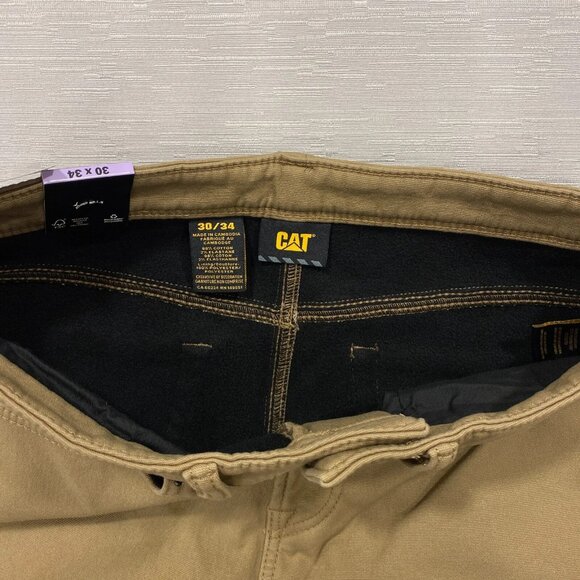 CAT Caterpillar Work Pants Mens 30 x 34 Brown Canvas Fleece Lined Insulated - Picture 6 of 15